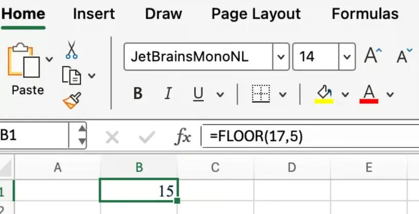 Excel FLOOR zum Abrunden einer positiven Zahl 1