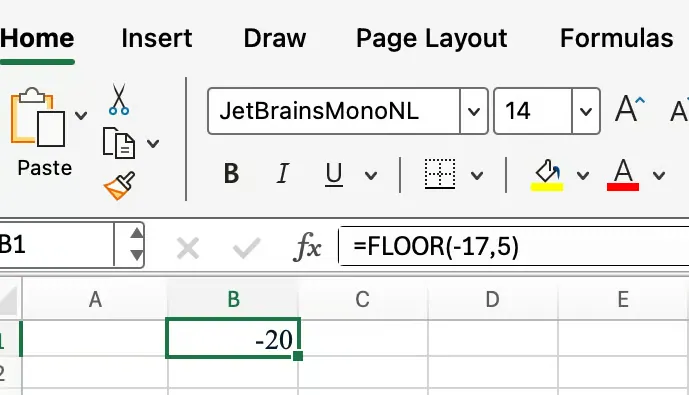 Excel FLOOR mit einer negativen Zahl 2