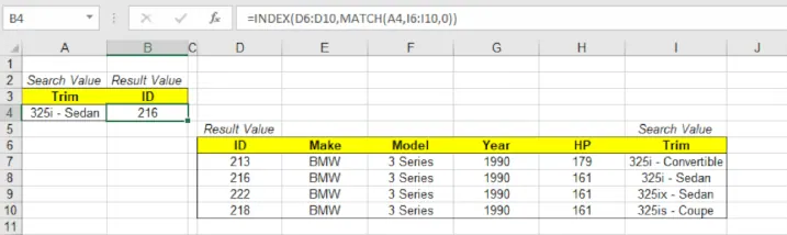 Eine INDEX-VERGLEICH-Formel in Excel.
