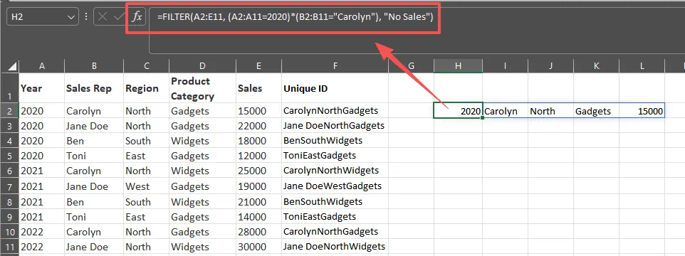 Die FILTER-Funktion in Excel wird mit mehreren Kriterien verwendet, um ein dynamisches Array von Ergebnissen zurückzugeben.