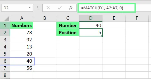 Die Position einer Zahl mit der MATCH-Funktion in Excel finden. 2
