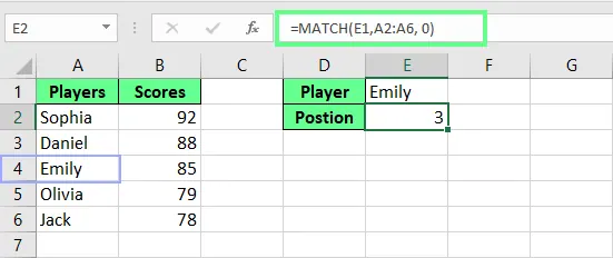 Die Position eines Textes mit der MATCH-Funktion in Excel finden. 3