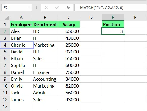 Die Position mit Wildcards in Excel finden. 7