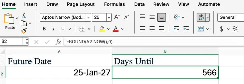 Excel NOW() kombiniert mit Excel ROUND() 2