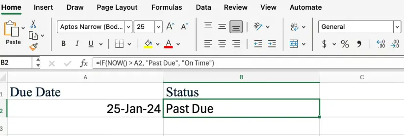 Excel NOW()-Funktion kombiniert mit Excel IF() 3