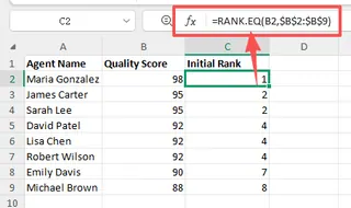 RANK.EQ function showing duplicate ranks for tied scores RANK.EQ function showing duplicate ranks for tied scores