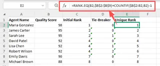 Final combined formula in Excel to break ties Final combined formula in Excel to break ties