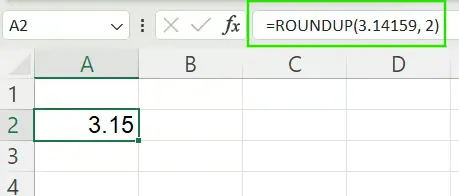 Verwendung der ROUNDUP()-Funktion zum Aufrunden einer Zahl in Excel. 2