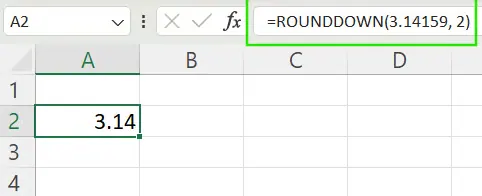 Verwendung der ROUNDDOWN()-Funktion zum Abrunden einer Zahl in Excel. 3
