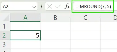 Verwendung der MROUND()-Funktion zum Runden einer Zahl auf den nächsten angegebenen Vielfachen in Excel. 4