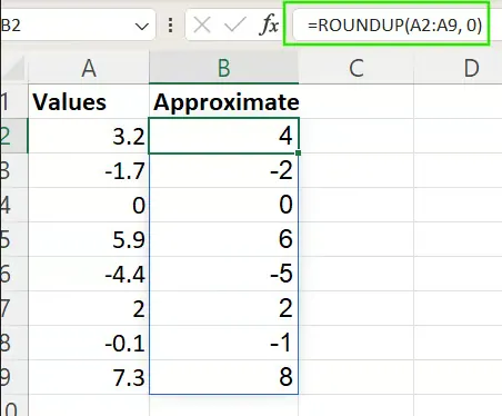 ROUNDUP in Excel mit Arrays 6