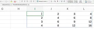在Excel中使用SEQUENCE和TRANSPOSE进行矩阵乘法6