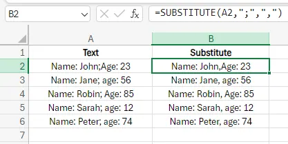 SUBSTITUTE-Funktion verwenden, um alten Text zu ersetzen. 5