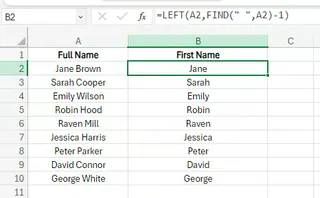 结合FIND和LEFT提取名字 结合FIND和LEFT提取名字