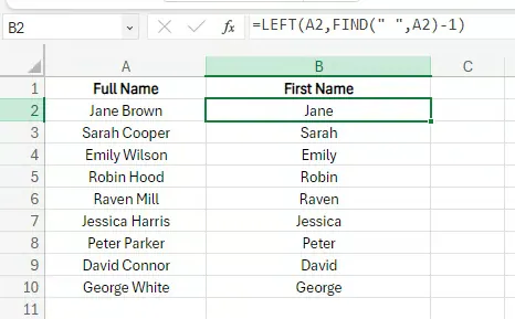 FIND und LEFT kombinieren, um den Vornamen zu extrahieren. 9