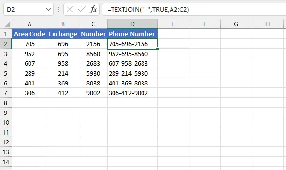 Telefonnummer mit TEXTKETTE kombinieren