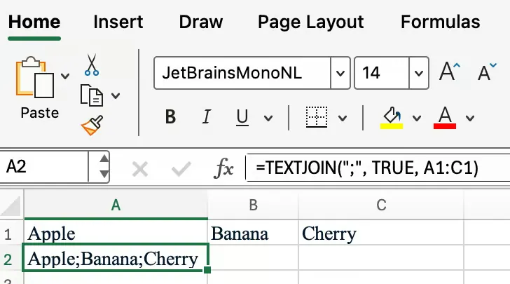 Excel TEXTVERKETTEN mit einem Semikolon 2