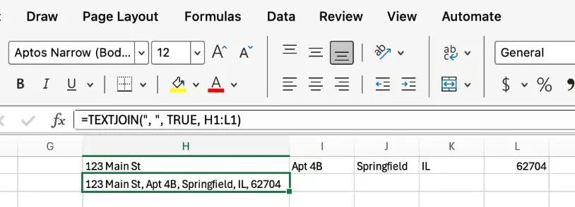 Excel TEXTVERKETTEN mit Flexibilität für leere Zellen 5