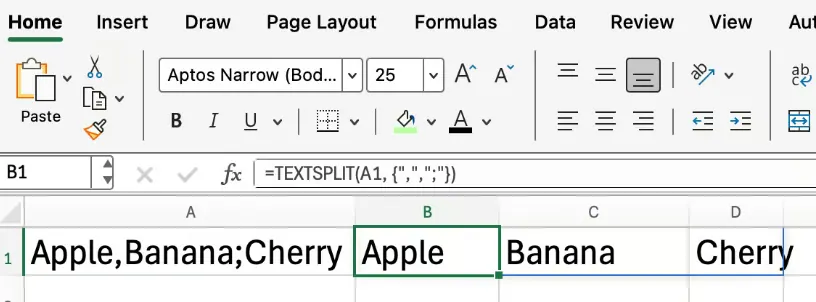 Excel TEXTSPLIT mit Kommas und Semikolons 3