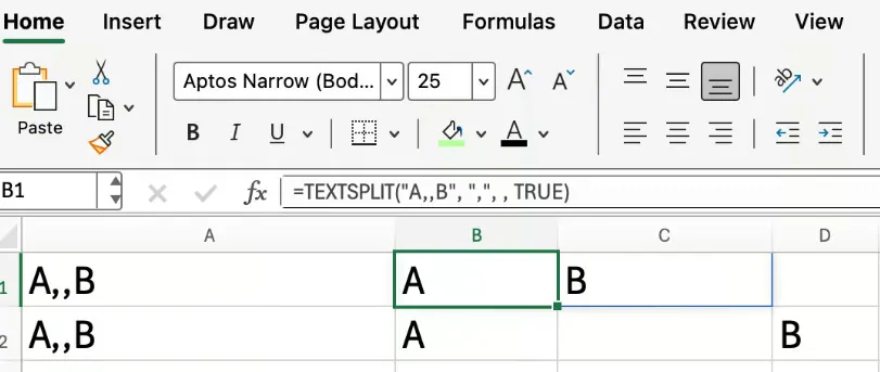 Excel TEXTSPLIT ignoriert leere Werte 4