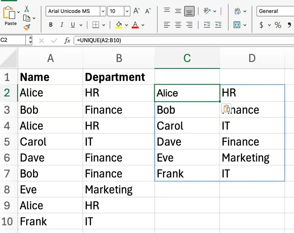 Excel UNIQUE函数数组应用2