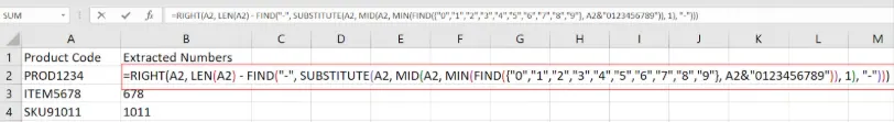 Zahlen aus Produktcodes in Excel extrahieren. 4