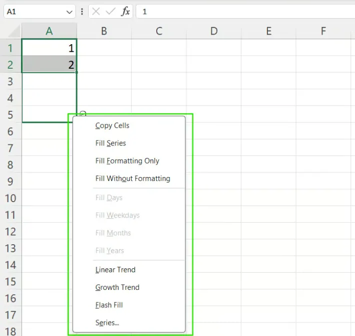Excel AutoAusfüllen-Optionen für Zahlen. 6