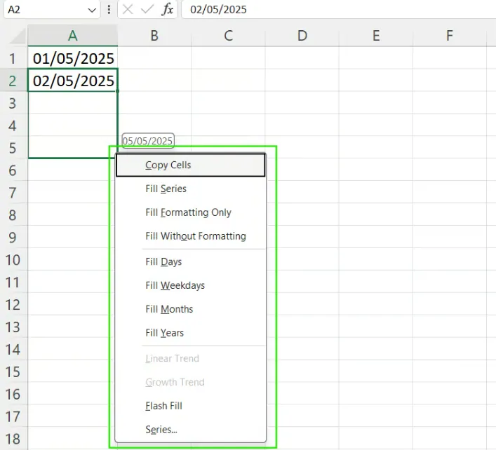 Excel AutoAusfüllen-Optionen für Daten 7