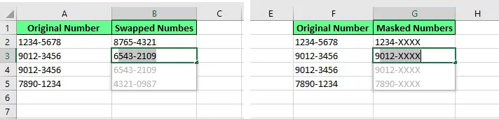 Daten vertauschen und verbergen mit Flash Fill in Excel. 10