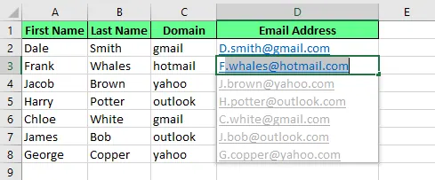 E-Mail-Adressen mit Flash Fill in Excel generieren. 11