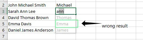 Flash Fill liefert ein falsches Ergebnis aufgrund eines unklaren Musters in Excel. 12