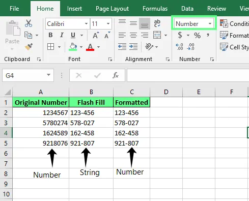 Flash Fill ändert die Formatierung in Excel. 14