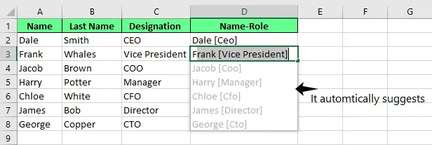 Flash Fill schlägt automatisch in Excel vor. 2