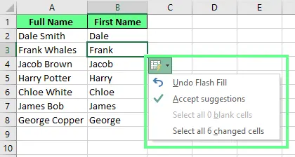 Excel Flash Fill-Optionen. 4