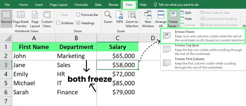 Mehrere Zeilen gleichzeitig in Excel fixieren 3