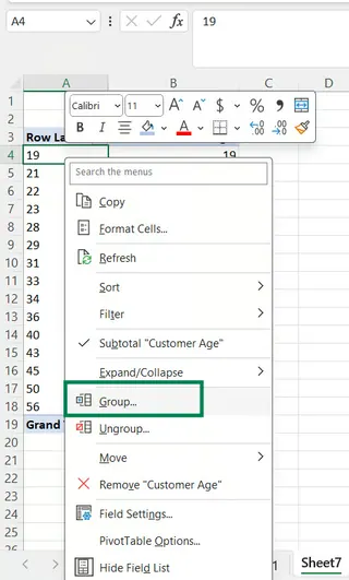 数据透视表中分组行值7