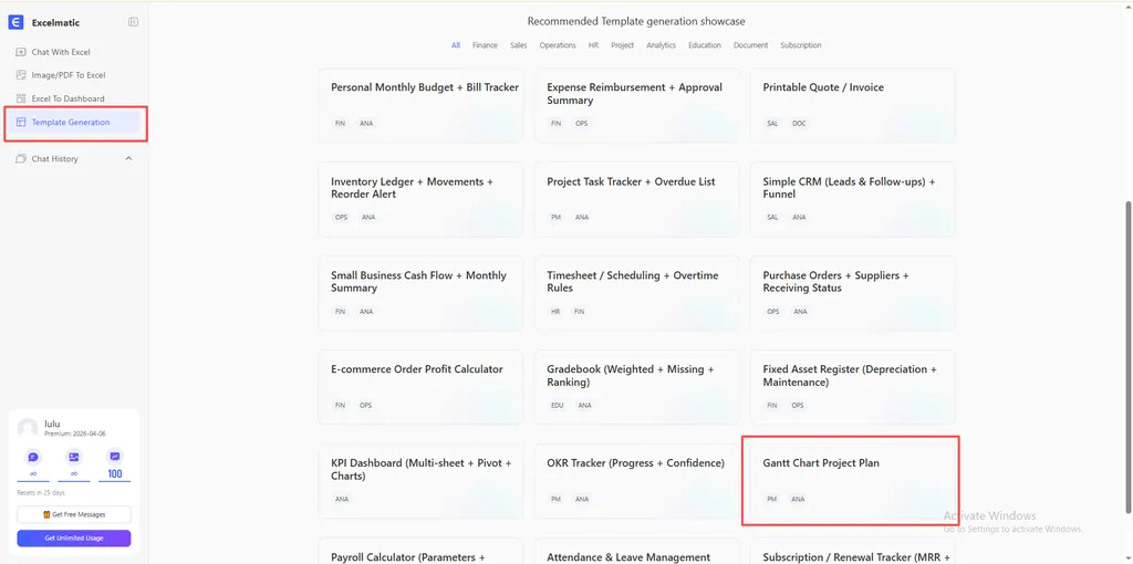 Template Generation Interface