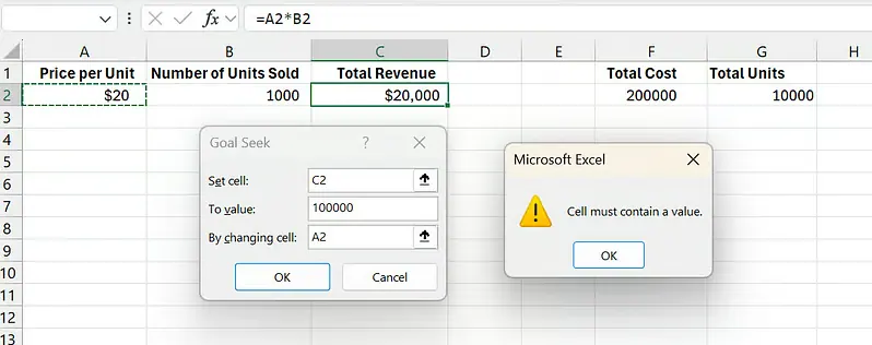 Der Zelle muss einen Wert enthalten Fehler bei der Verwendung von Excel Goal Seek 13