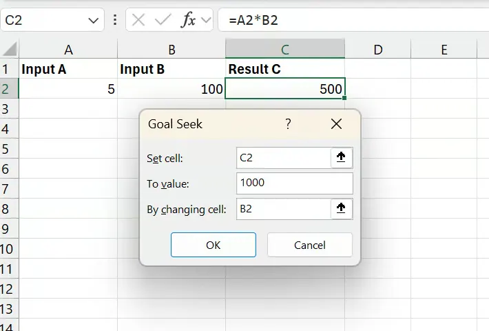 Excel Goal Seek Dialogfeld 3