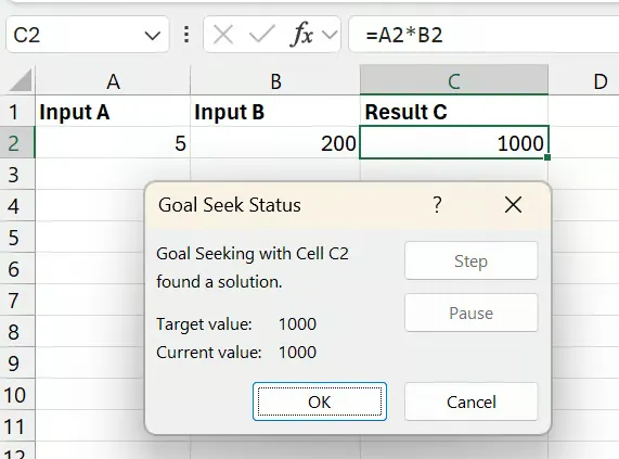 Excel Goal Seek letzter Schritt 4