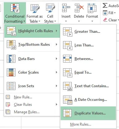 Bedingte Formatierung und Auswahl der Option "Doppelte Werte" in Excel 2