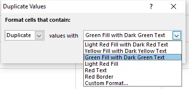 Wählen Sie ein gewünschtes Format für doppelte Werte in Excel 3