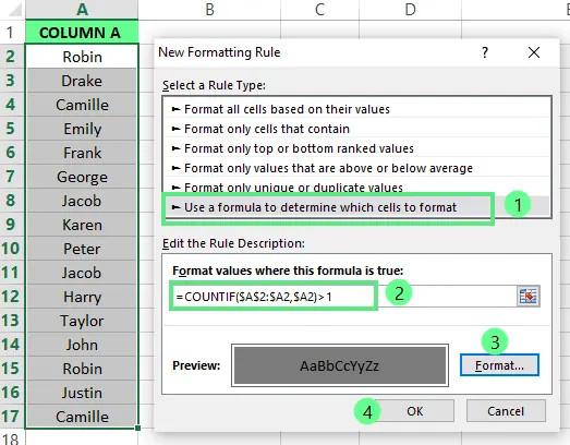 Hervorhebung des zweiten Vorkommens von Duplikaten in Excel 6