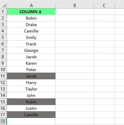Alle Duplikate außer dem ersten Vorkommen werden mit einer Formel in Excel hervorgehoben 7