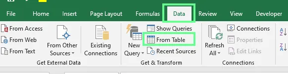Auswahl der Option "Aus Tabelle" in Excel 8