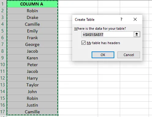 Wählen Sie die Daten automatisch aus und klicken Sie auf OK in Excel 9