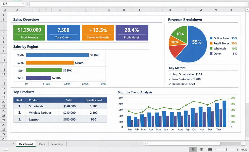 Wie sieht ein Excel dashboard aus?