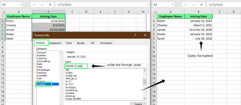 Anpassen des Datumsformats in Excel. 3