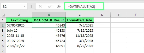 Konvertieren von Text in ein Datum mithilfe von DATEWERT in Excel. 4