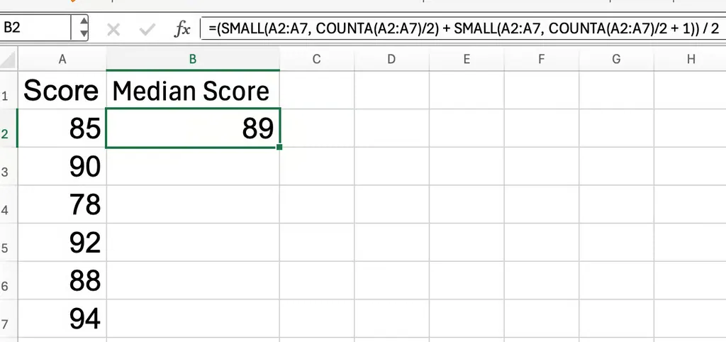 Finding the median in Excel using COUNTA, ROUNDUP and SMALL 4 Finding the median in Excel using COUNTA, ROUNDUP and SMALL 4